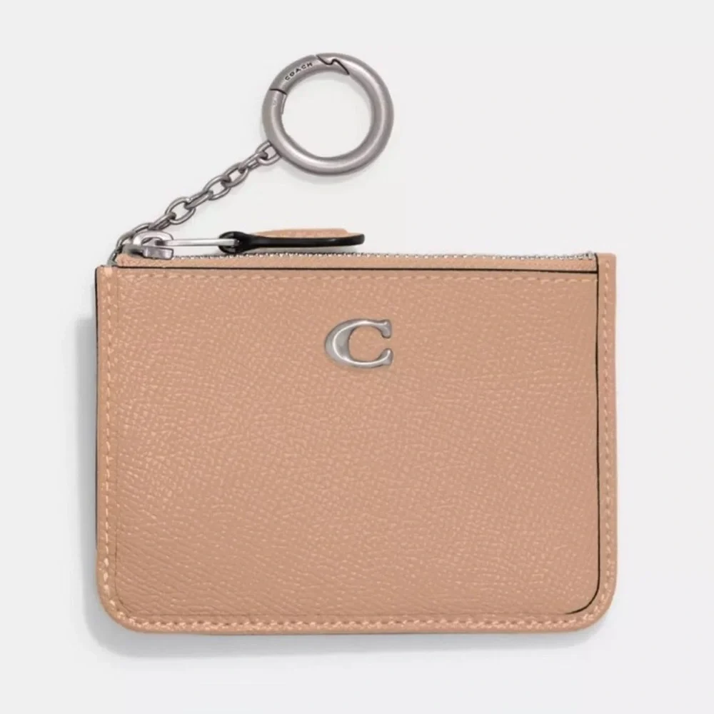 Coach Mini Skinny ID Card Case Wallet in Silver/Buff Tan Crossgrain Leather NWT - Picture 10 of 15